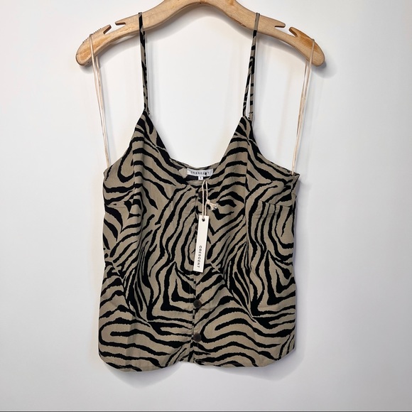 Crescent Tops - Taupe/Black Zebra Print Cami Blouse